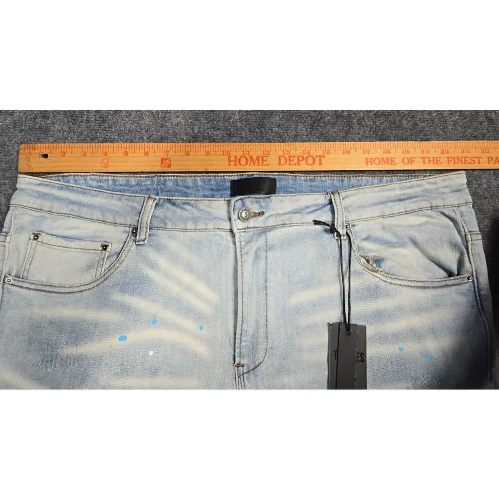 Tulones Jeans Mens 44x33 Distressed Skinny Paint Splatter Denim Stretch Hip Hop